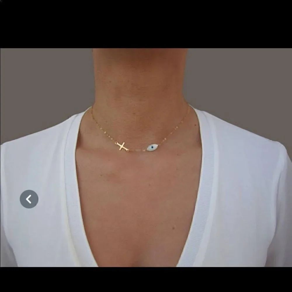 Necklace Cross & Nazar 🧿 Silver _Gold Zinc alloy
